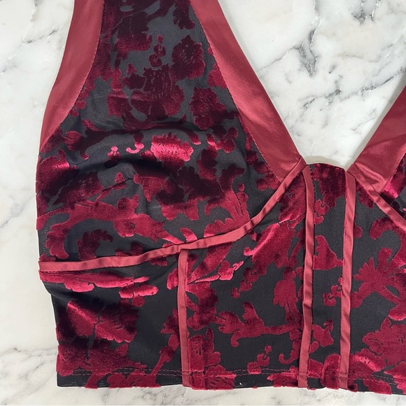 Free People Magic Hour Cami Maroon Red Burnout Velvet Satin Trim Medium - Picture 8 of 15